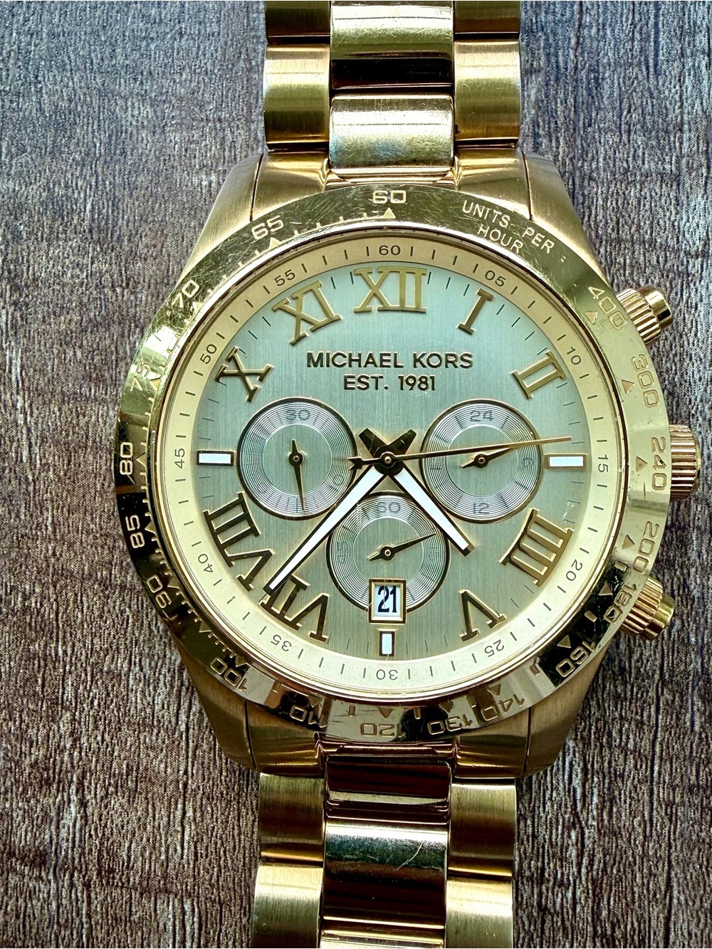 Michael Kors MK8214 Layton Gold Tone Chronograph Watch 44mm New Battery